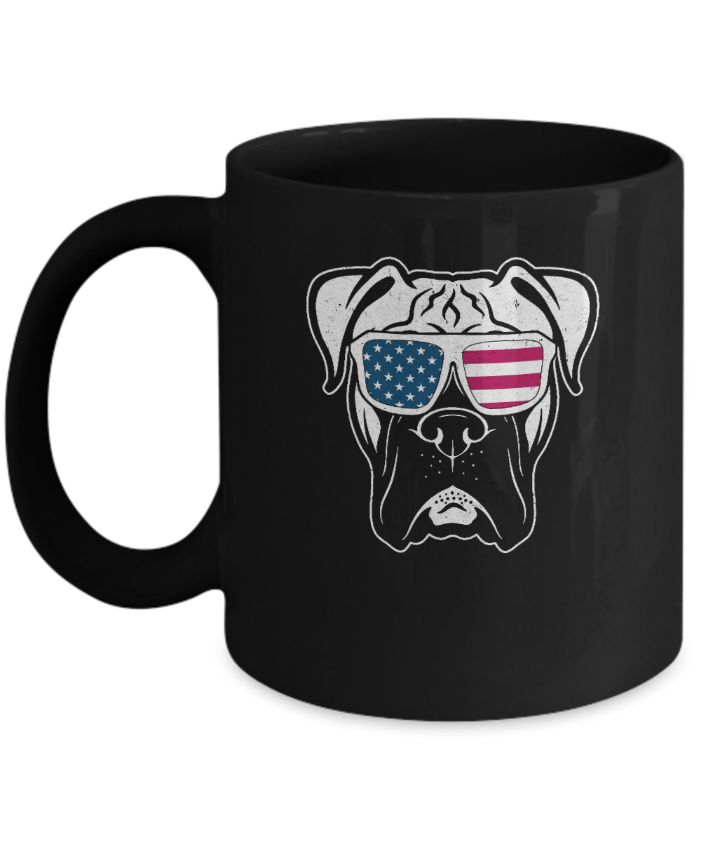 Boxer Dog American Flag Glasses 4Th Of July Mug-Coffee Mug-11oz Mug-Black