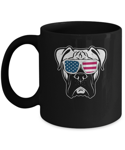Boxer Dog American Flag Glasses 4Th Of July Mug-Coffee Mug-11oz Mug-Black