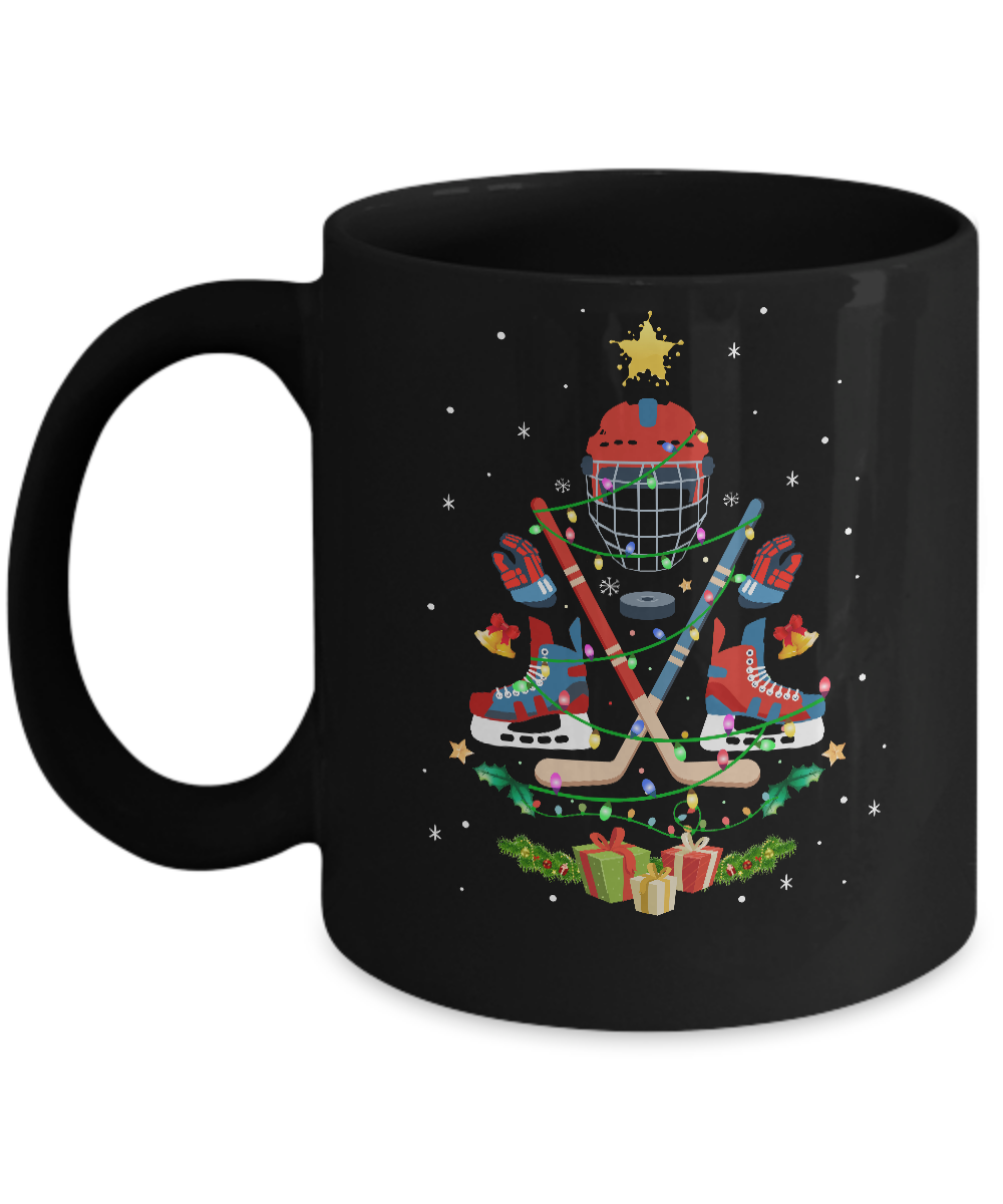 Ice Hockey Christmas Tree Ornament Funny Xmas Gift Mug-Coffee Mug-11oz Mug-Black