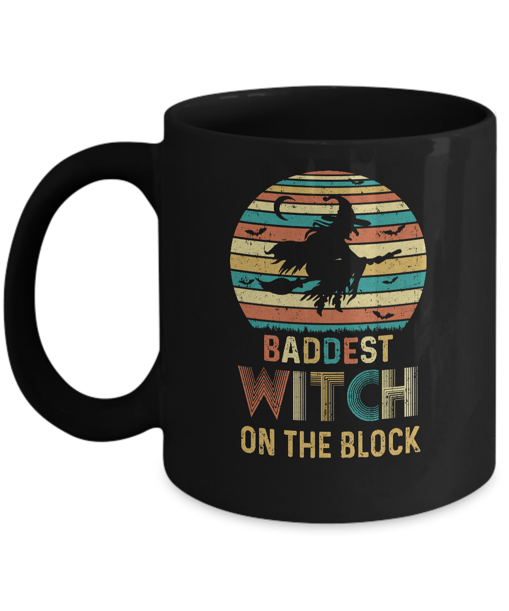 Baddest Witch On The Block Vintage Funny Halloween Gift Mug-Coffee Mug-11oz Mug-Black