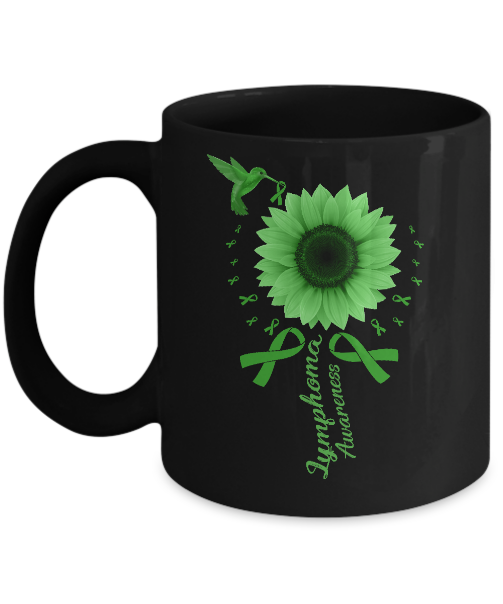 Hummingbird Sunflower Green Ribbon Lymphoma Awareness Mug-Coffee Mug-11oz Mug-Black