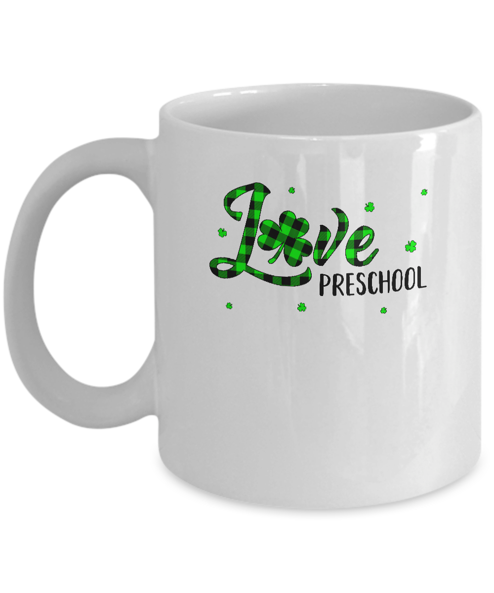 St Patricks Day Gift Preschool Teacher Plaid Shamrock Mug-Coffee Mug-11oz Mug-White
