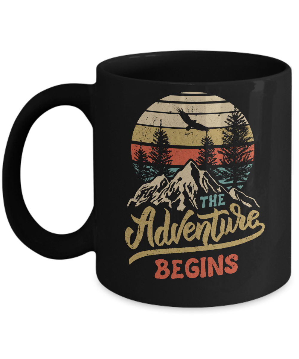 The Adventure Begins Climb The Mountain Vintage Mug-Coffee Mug-11oz Mug-Black