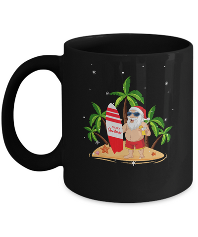 Merry Christmas In July Santa Hawaiian Surfing Summer Mug-Coffee Mug-11oz Mug-Black