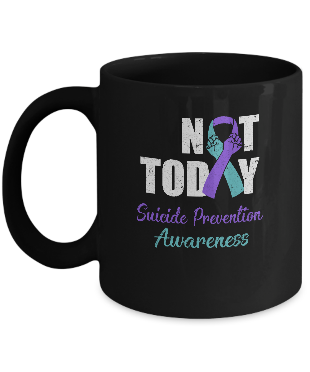 Suicide Prevention Awareness Purple Teal Ribbon Not Today Mug-Coffee Mug-11oz Mug-Black