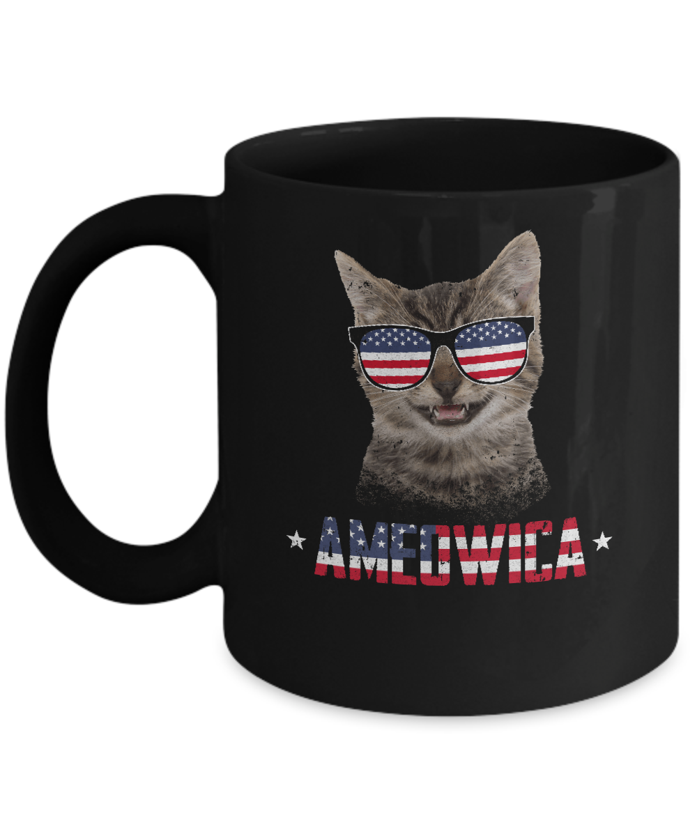 Ameowica 4Th Of July Party Meow Cat American Flag Mug-Coffee Mug-11oz Mug-Black