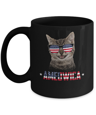Ameowica 4Th Of July Party Meow Cat American Flag Mug-Coffee Mug-11oz Mug-Black