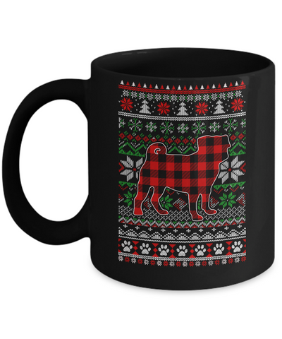 Pug Red Plaid Ugly Christmas Sweater Gifts Mug-Coffee Mug-11oz Mug-Black
