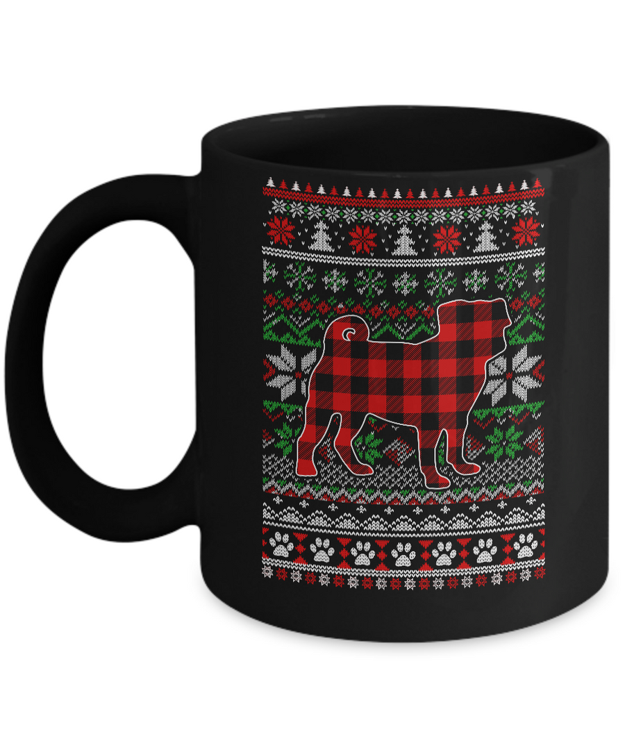 Pug Red Plaid Ugly Christmas Sweater Gifts Mug-Coffee Mug-11oz Mug-Black
