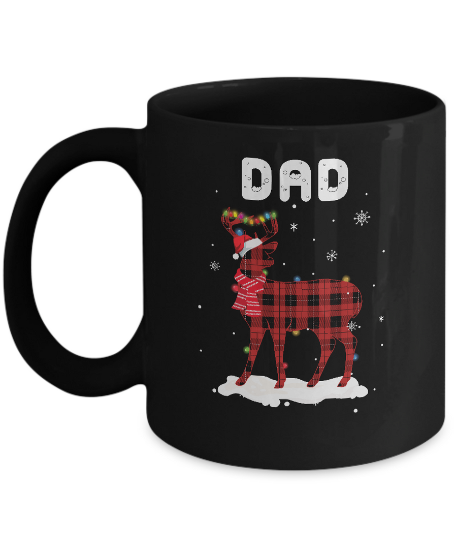 Dad Deer Red Plaid Christmas Family Matching Pajamas Mug-Coffee Mug-11oz Mug-Black