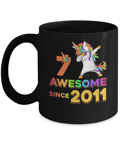 Unicorn Dabbing Awesome Since 2011 7Th Birthday Mug-Coffee Mug-11oz Mug-Black