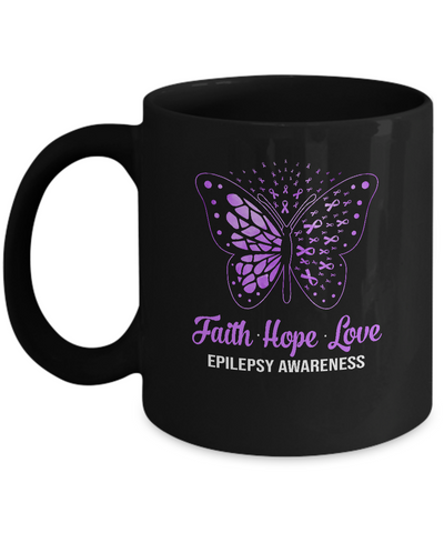 Faith Hope Love Purple Butterfly Epilepsy Awareness Mug-Coffee Mug-11oz Mug-Black