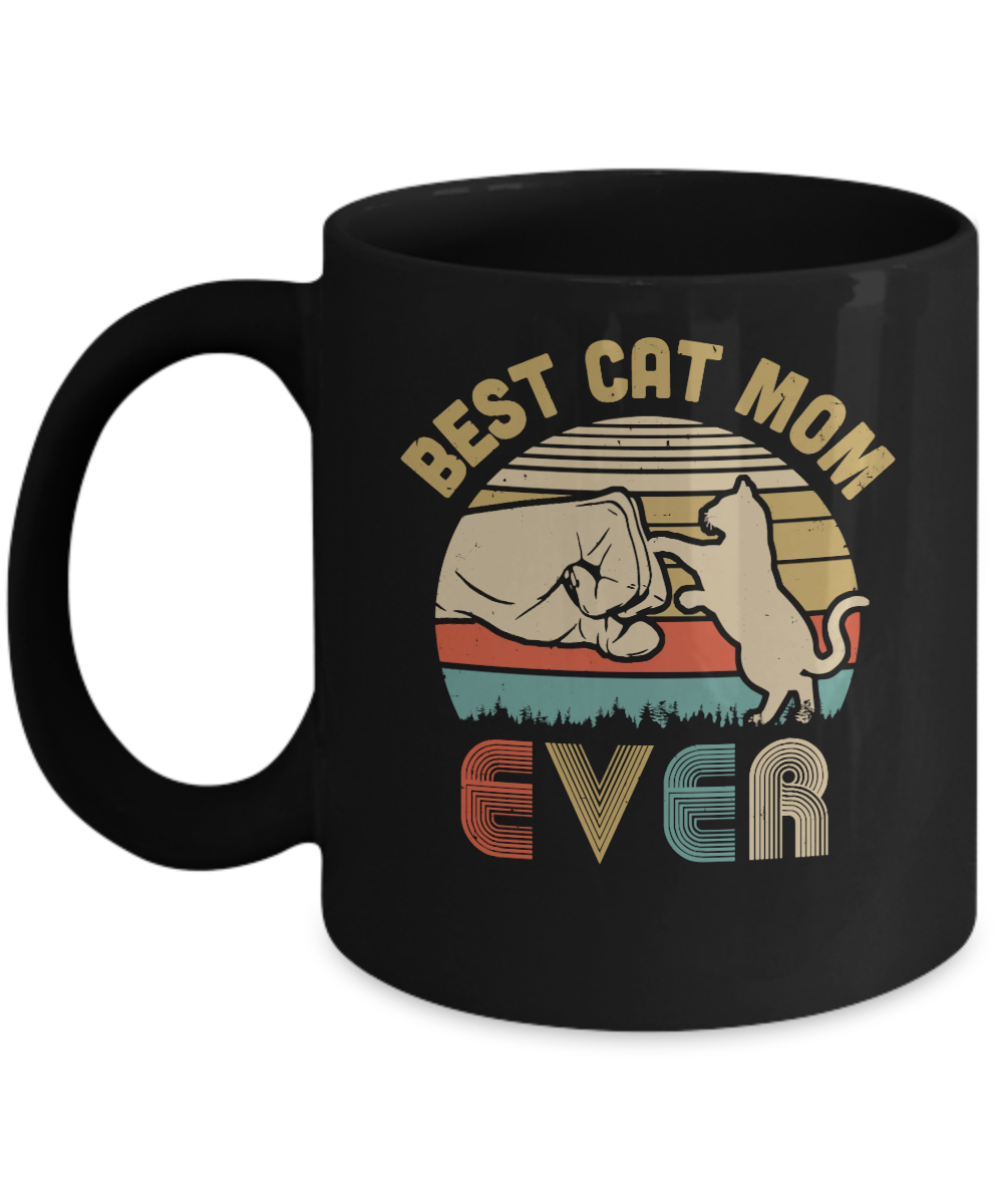 Vintage Best Cat Mom Ever Bump Fit Funny Mom Gifts Mug-Coffee Mug-11oz Mug-Black