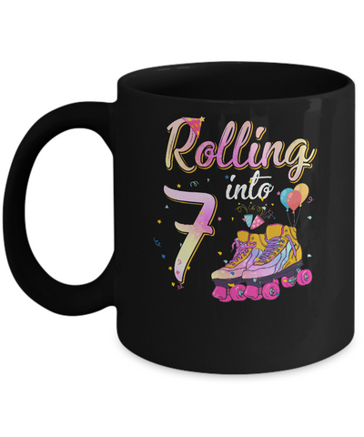 7 Years Old Birthday Girls Roller Skates 80's 7th Birthday Mug-Coffee Mug-11oz Mug-Black