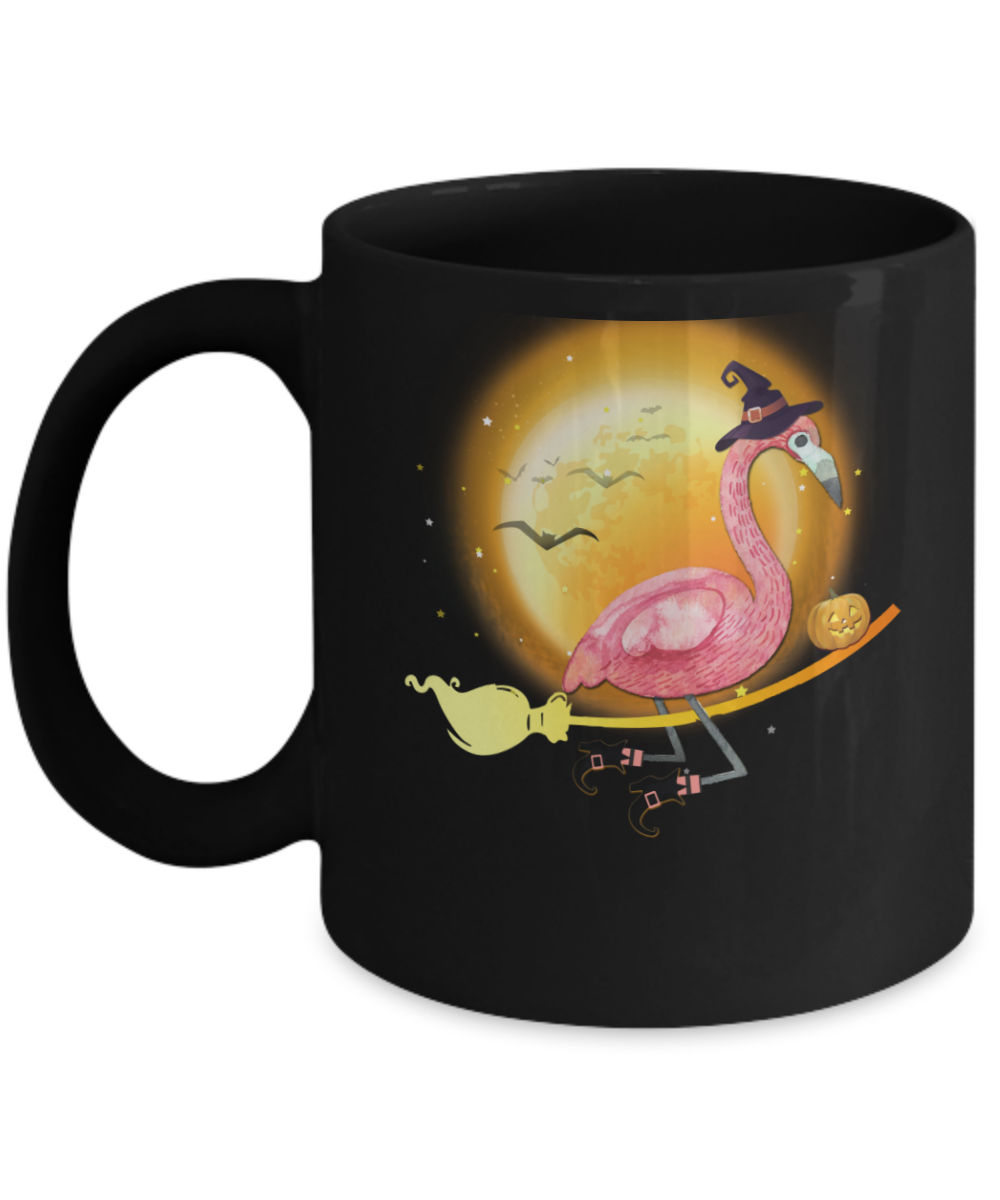 Funny Halloween Flamingo Witch Broom Scary Mug-Coffee Mug-11oz Mug-Black