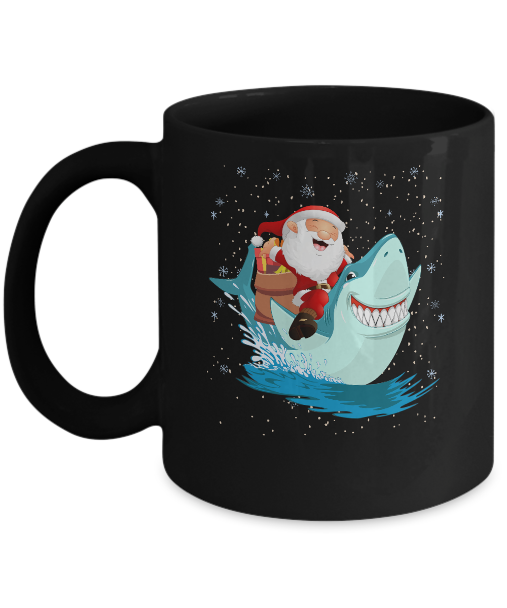 Santa Claus Riding Shark Christmas Xmas Gift Mug