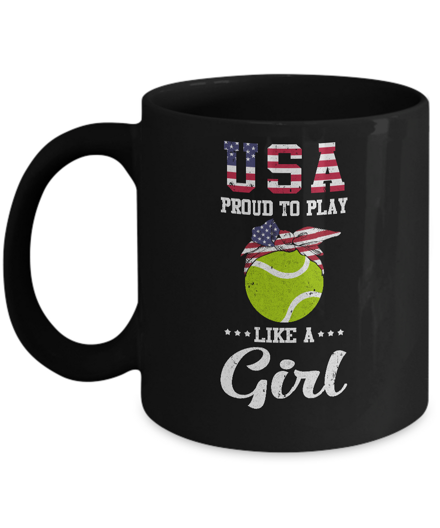 Usa Proud To Play Like A Girl Tennis Mug-Coffee Mug-11oz Mug-Black