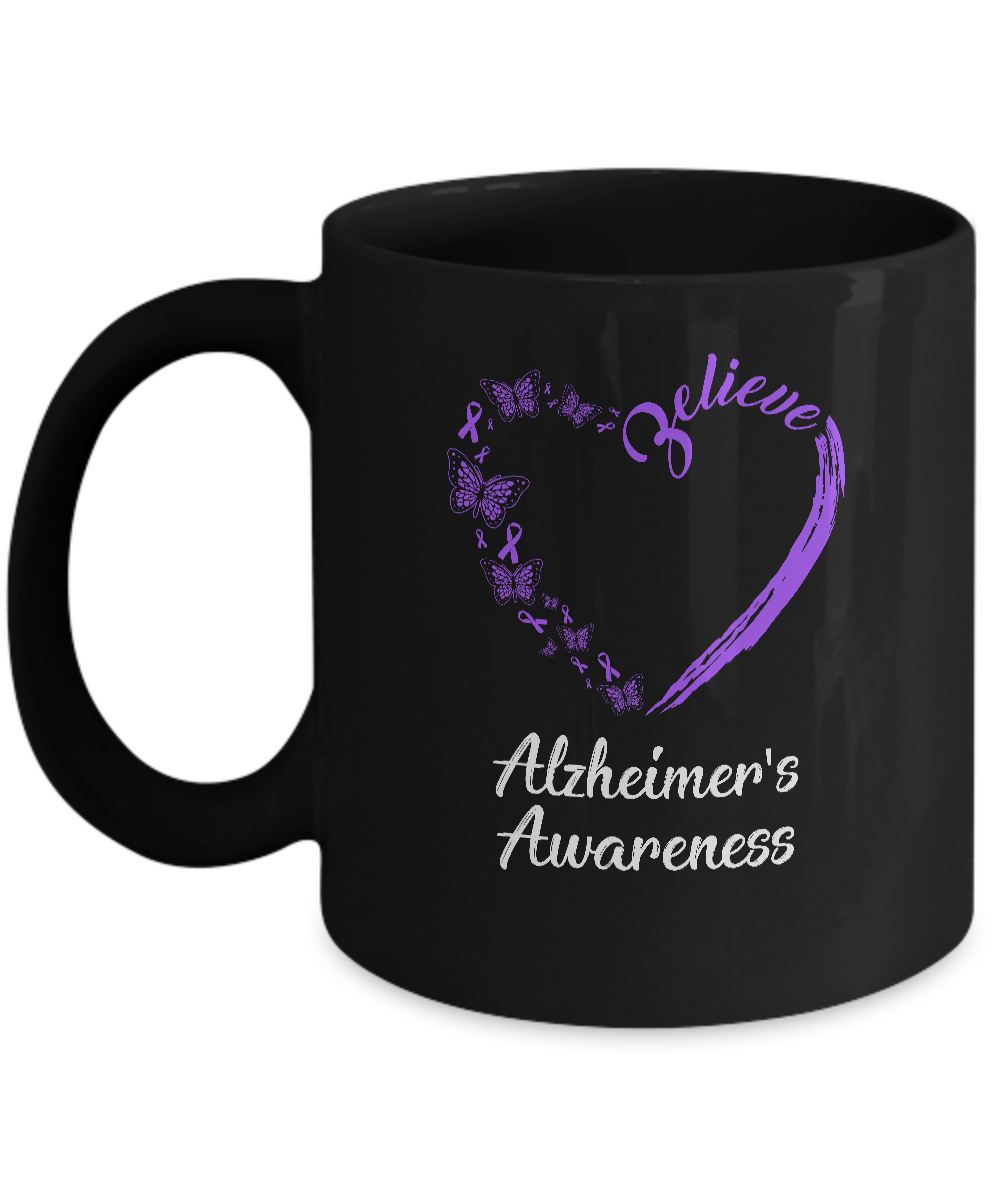 Butterfly Believe Alzheimer's Awareness Ribbon Gifts Mug-Coffee Mug-11oz Mug-Black