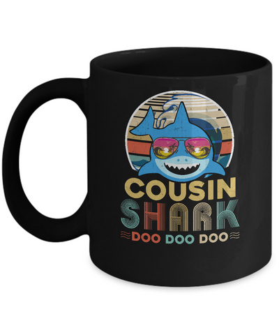 Retro Vintage Cousin Shark Doo Doo Doo Mug-Coffee Mug-11oz Mug-Black