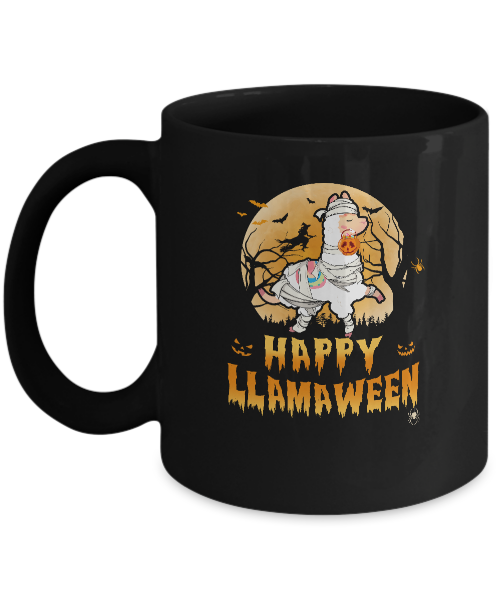 Happy Llamaween Funny Halloween Llama Costume Gift Mug-Coffee Mug-11oz Mug-Black
