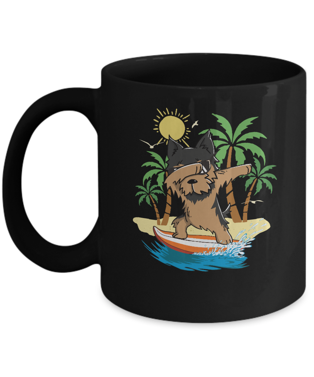 Summer Vacation Dabbing Yorkie Surfing Surfboard Gift Mug