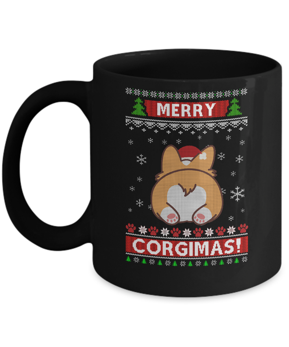 Xmas Merry Corgmas Santa Corgi Ugly Christmas Sweater Mug-Coffee Mug-11oz Mug-Black