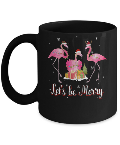 Family Holiday Let's Be Merry Christmas Flamingo-Coffee Mug-11oz Mug-Black