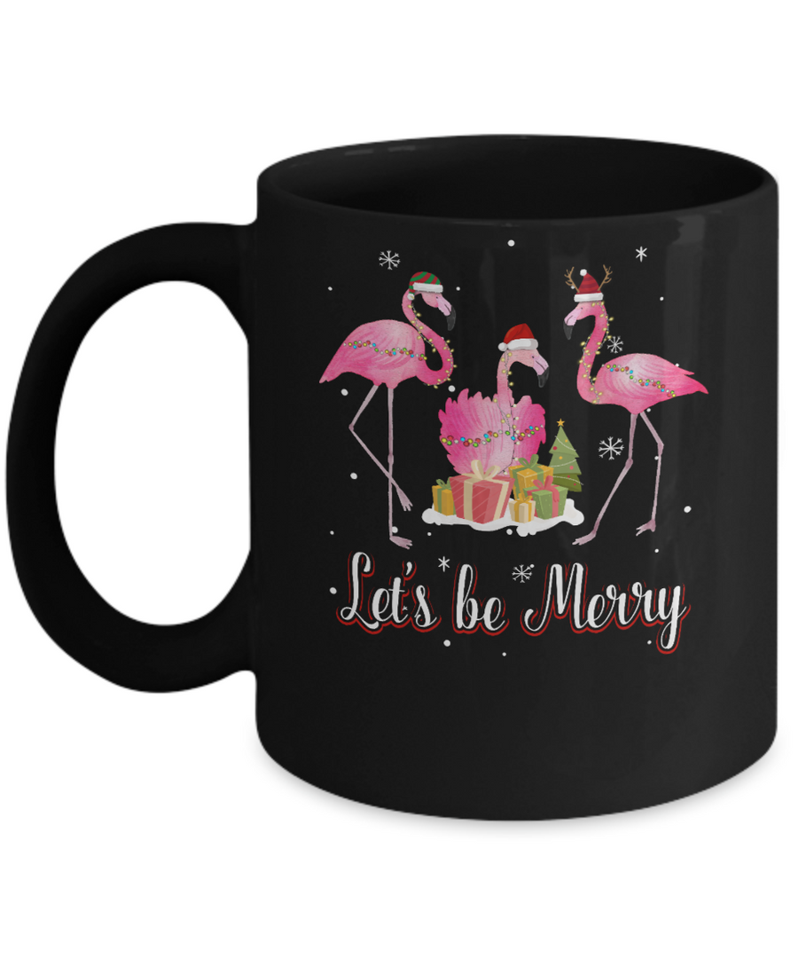Family Holiday Let's Be Merry Christmas Flamingo-Coffee Mug-11oz Mug-Black