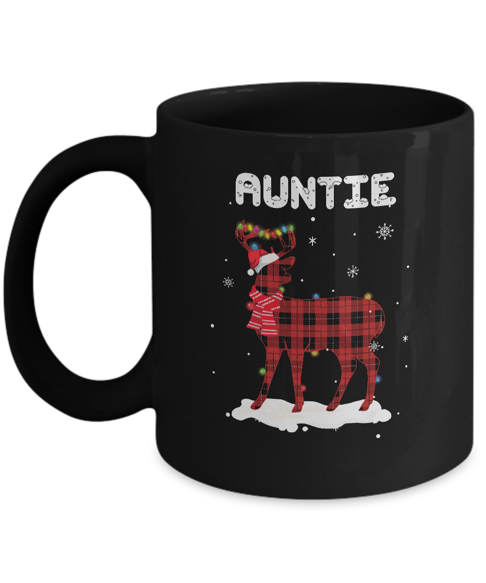 Auntie Deer Red Plaid Christmas Family Matching Pajamas Mug-Coffee Mug-11oz Mug-Black