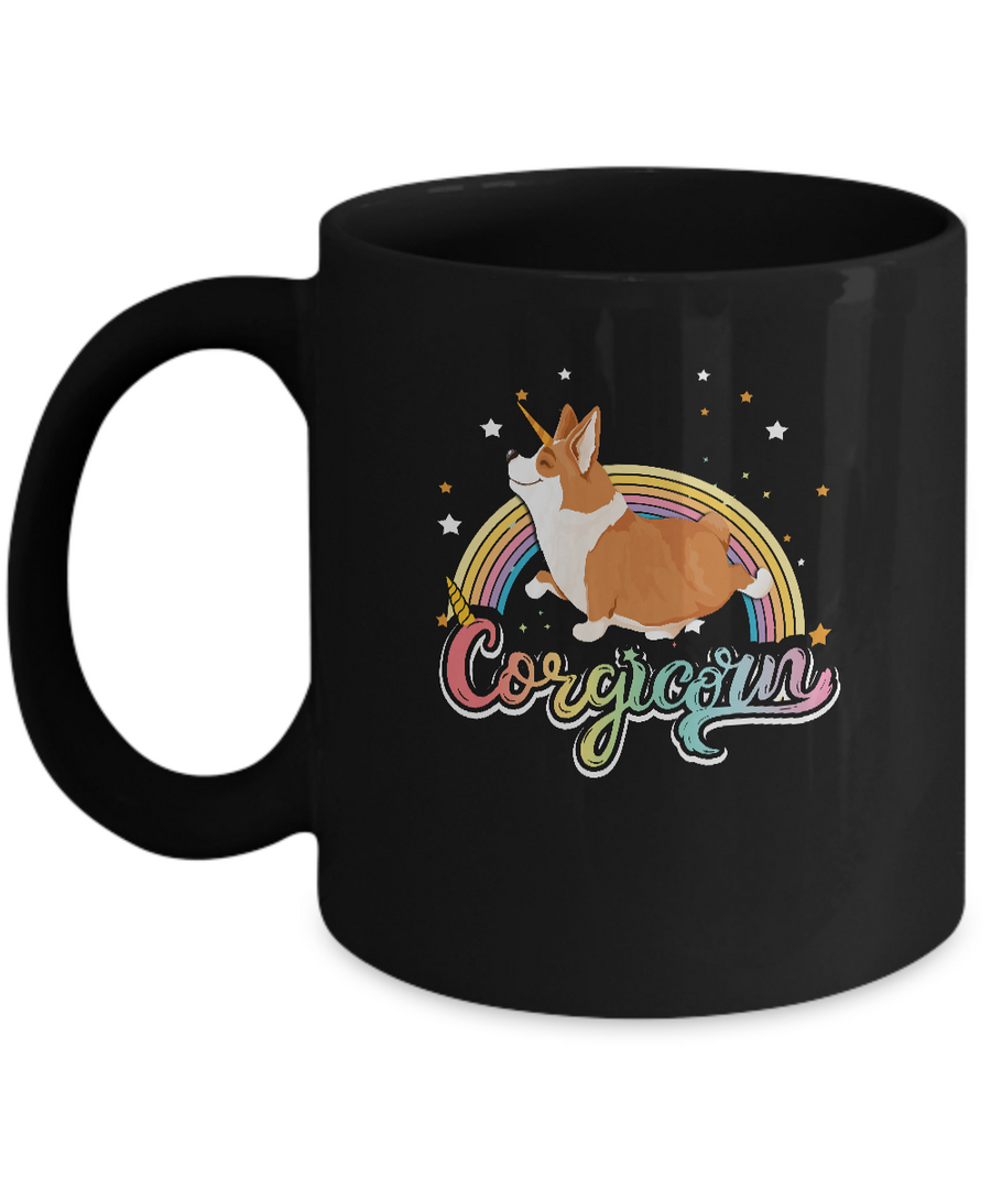 Corgicorn Corgi Unicorn Kids Space Galaxy Rainbow Mug-Coffee Mug-11oz Mug-Black