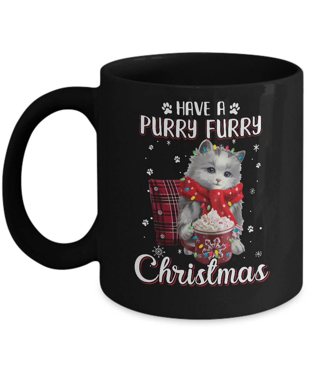 Have A Purry Furry Christmas Funny Holiday Xmas Cat Mug-Coffee Mug-11oz Mug-Black