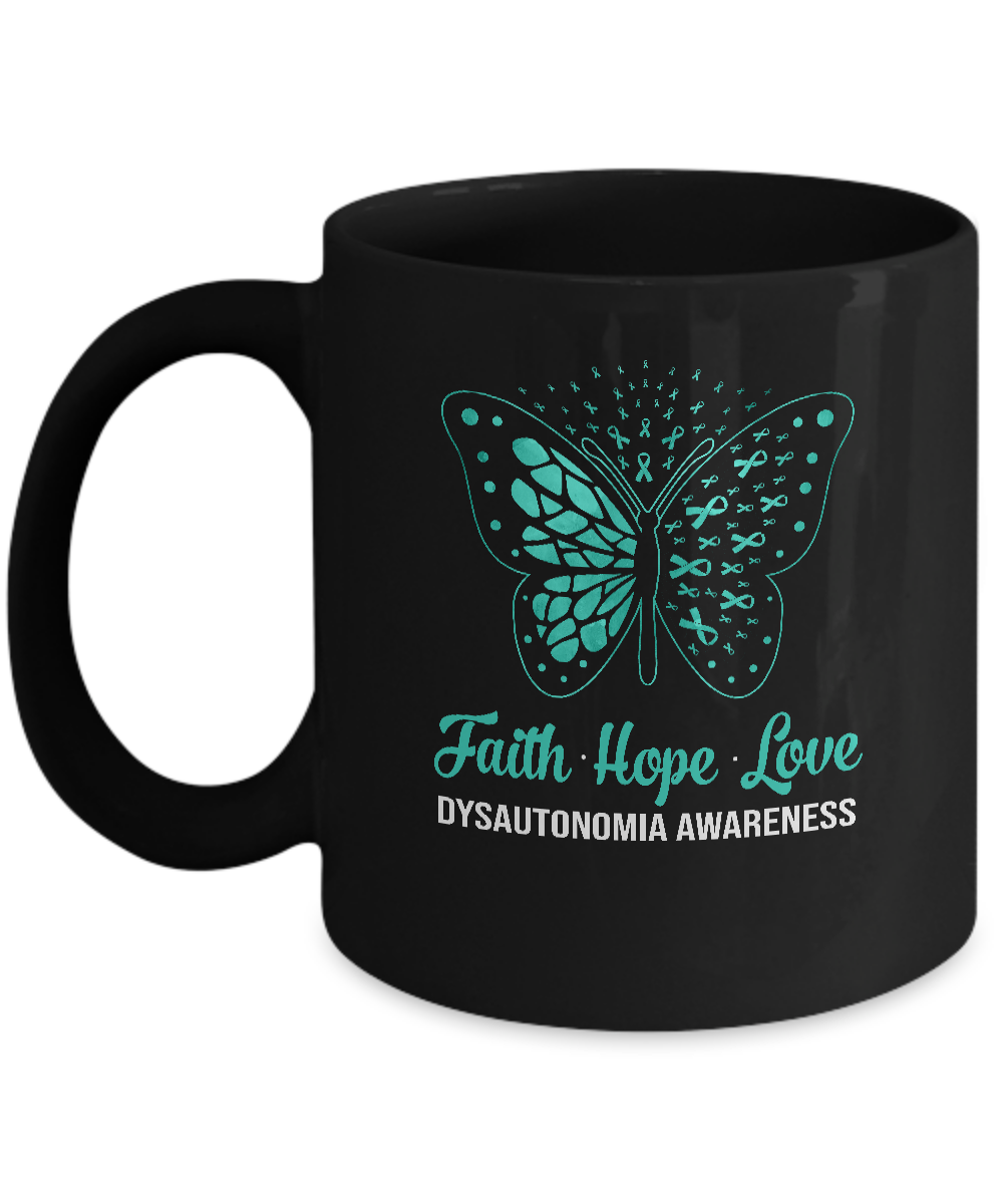 Faith Hope Love Turquoise Butterfly Dysautonomia Awareness Mug
