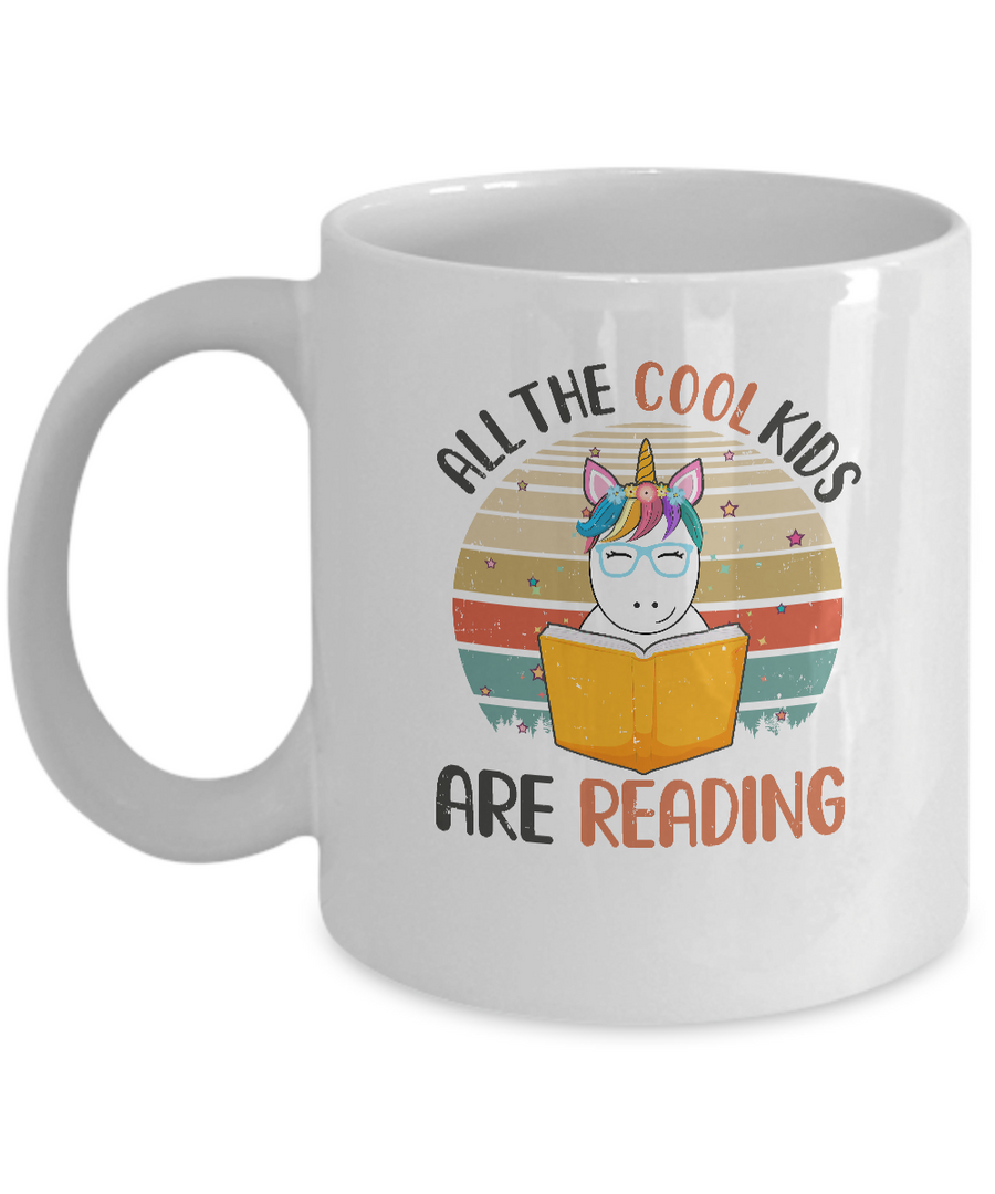 Vintage Unicorn All The Cool Kids Are Reading Book Mug-Coffee Mug-11oz Mug-White