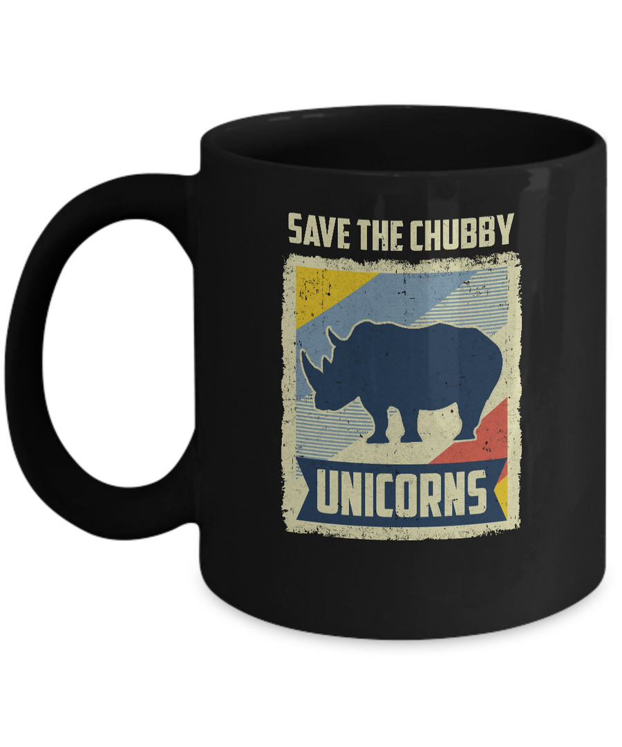 Vintage Retro Save The Chubby Unicorns Rhino Mug-Coffee Mug-11oz Mug-Black