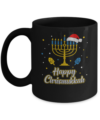 Christmas Ugly Hanukkah Sweater Menorah Happy Chrismukkah Mug-Coffee Mug-11oz Mug-Black