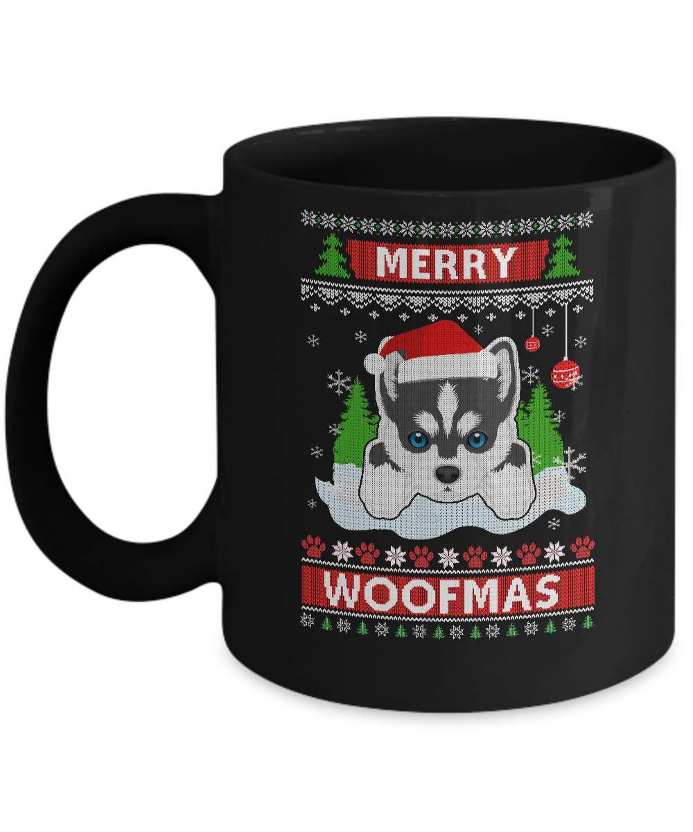 Siberian Husky Merry Woofmas Ugly Christmas Sweater Mug-Coffee Mug-11oz Mug-Black
