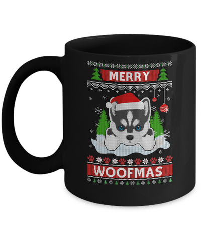 Siberian Husky Merry Woofmas Ugly Christmas Sweater Mug-Coffee Mug-11oz Mug-Black