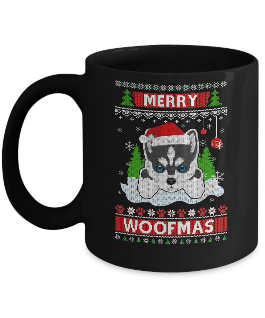 Siberian Husky Merry Woofmas Ugly Christmas Sweater Mug-Coffee Mug-11oz Mug-Black