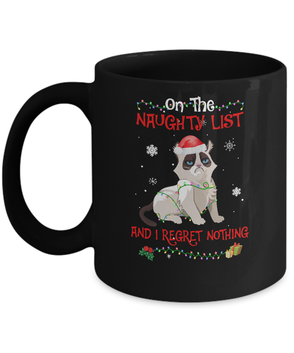On The Naughty List I Regret Nothing Cat Christmas Gift Mug-Coffee Mug-11oz Mug-Black
