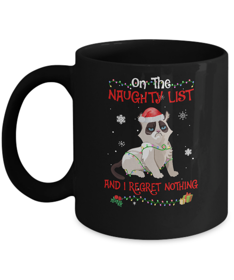 On The Naughty List I Regret Nothing Cat Christmas Gift Mug-Coffee Mug-11oz Mug-Black