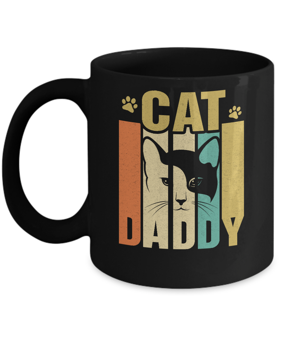 Retro Vintage Daddy Cat Father's Day Gift Mug-Coffee Mug-11oz Mug-Black