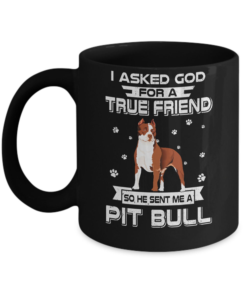 I Asked God For A True Friend So Sent Me Pitbull Dog Mug-Coffee Mug-11oz Mug-Black