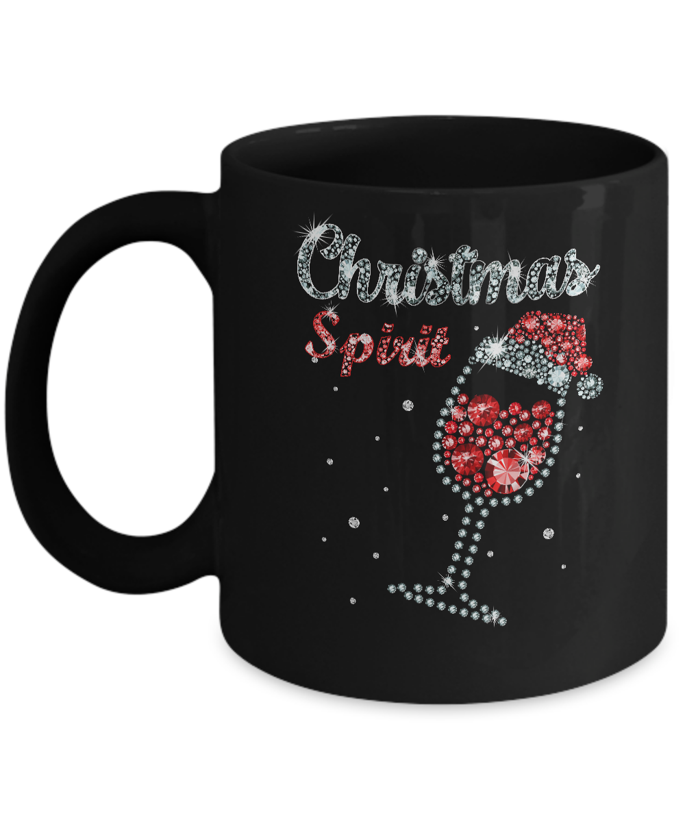 Diamond Christmas Spirit Santa Hat Wine Glass Mug-Coffee Mug-11oz Mug-Black