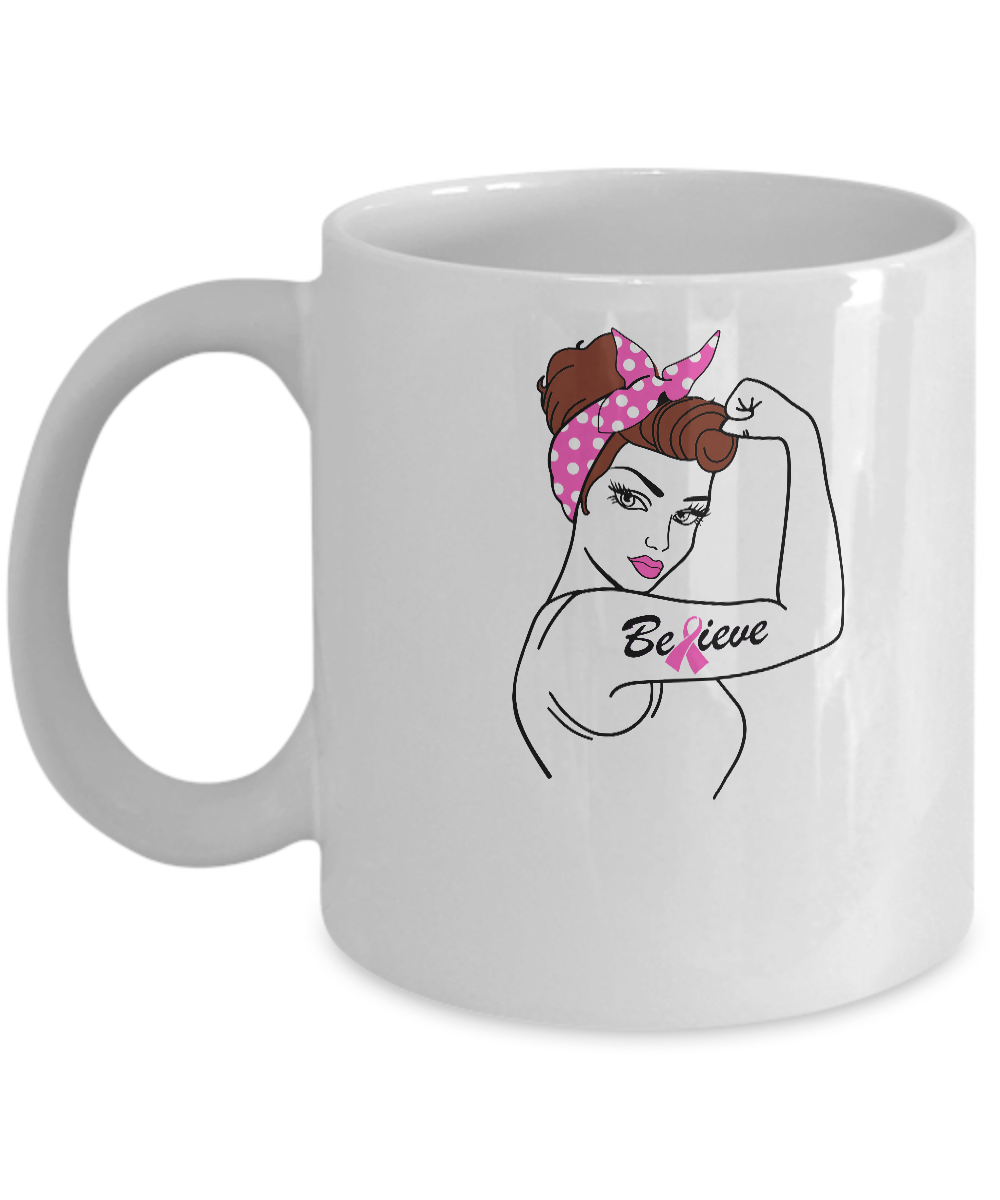 Support Breast Cancer Awareness Warrior Believe Mug-Coffee Mug-11oz Mug-White