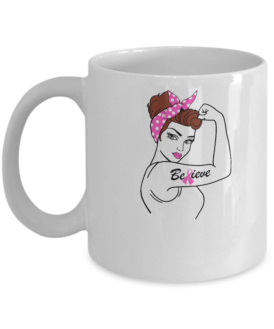 Support Breast Cancer Awareness Warrior Believe Mug-Coffee Mug-11oz Mug-White