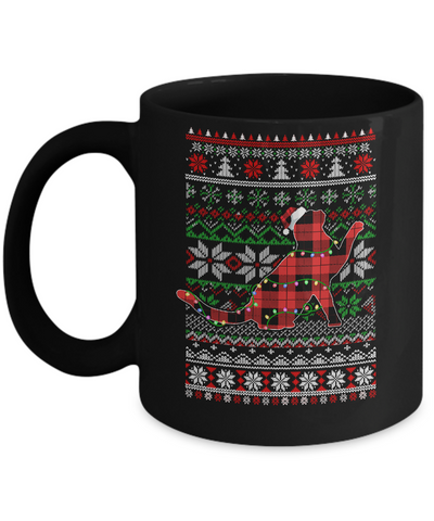Red Plaid Buffalo Cat Pajamas Family Christmas Sweater Mug-Coffee Mug-11oz Mug-Black