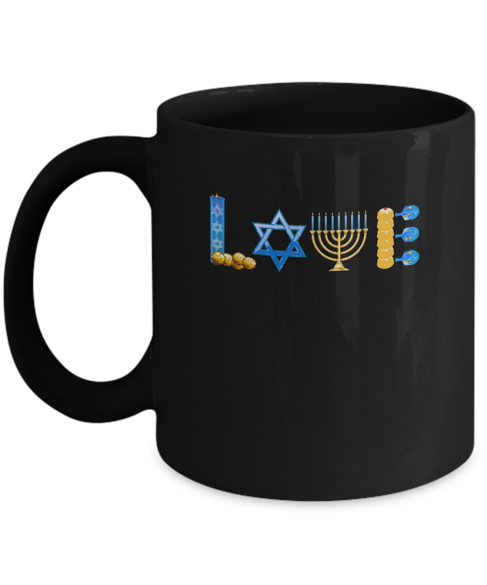 Jewish Love Happy Hanukkah Star Heart Gift Mug-Coffee Mug-11oz Mug-Black