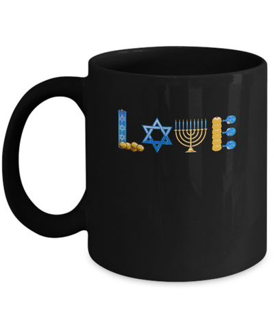 Jewish Love Happy Hanukkah Star Heart Gift Mug-Coffee Mug-11oz Mug-Black
