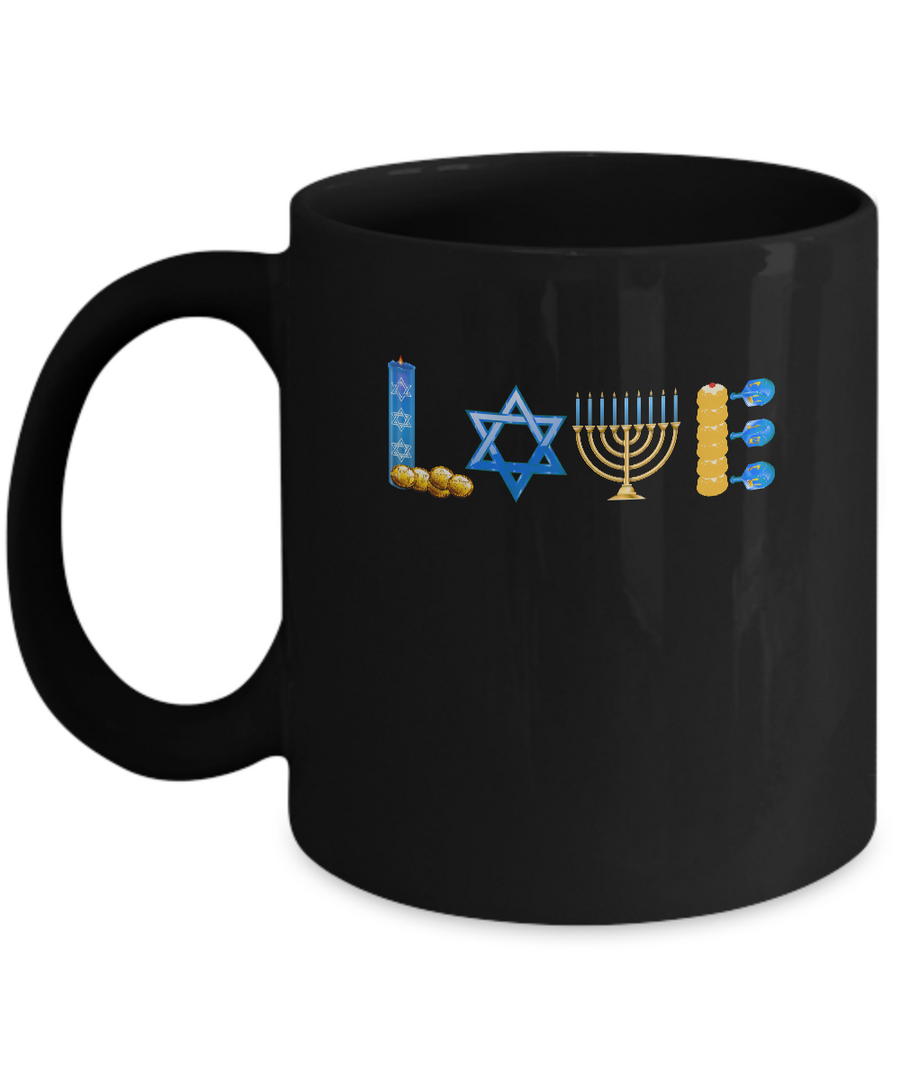 Jewish Love Happy Hanukkah Star Heart Gift Mug-Coffee Mug-11oz Mug-Black