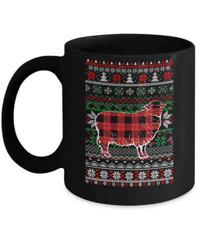 Sheep Red Plaid Ugly Christmas Sweater Funny Gifts Mug-Coffee Mug-11oz Mug-Black